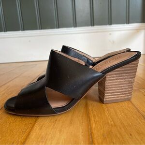 Madewell black leather slip on heeled sandals